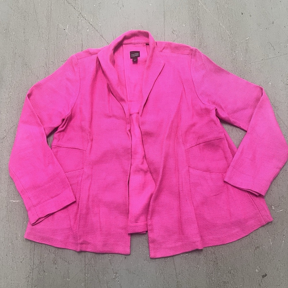 Eileen Fisher Women's Small Fuschia Open Front‎ Textured Knit Jacket Blazer